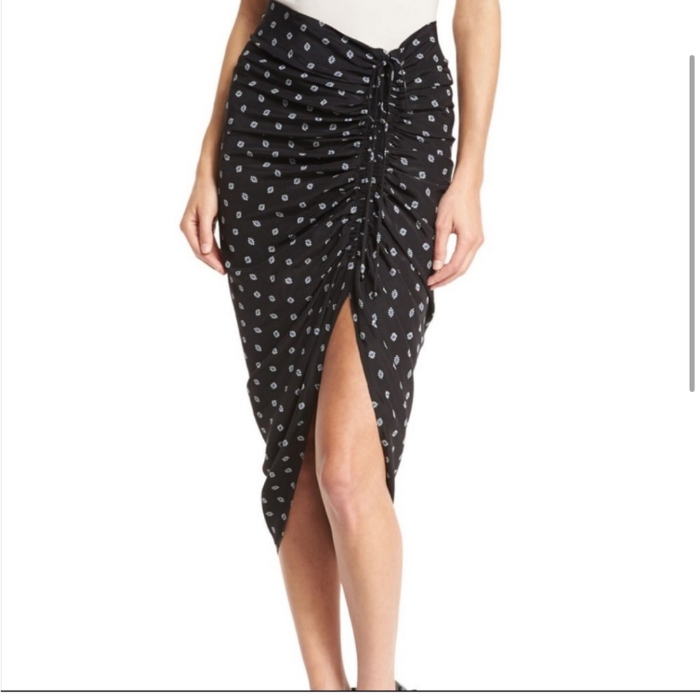Veronica Beard Ari Ruched Black Patterned Midi Skirt Sz 4